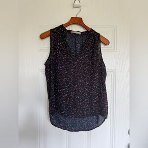 2 for $15 sale: Sweet Rain black semi-sheer tank blouse orange vines/ leaves
